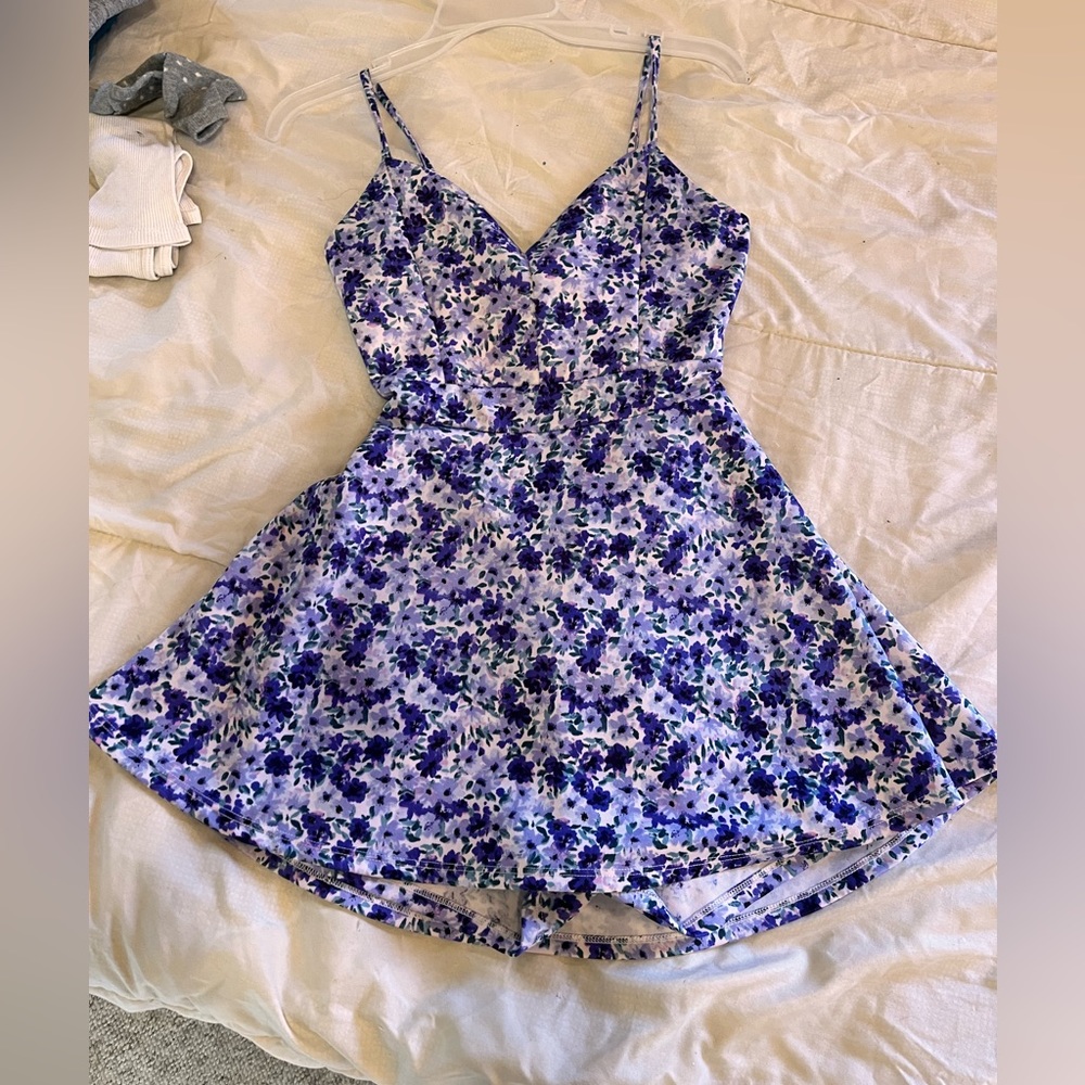 Purple floral(open Backed) Romper